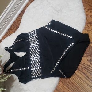 NWOT BOSTON PROPER Swimwear Black One Piece Swimsuit with SILVER 14